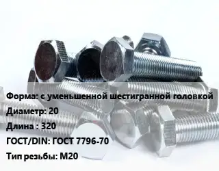 Болт с уменьшенной шестигранной головкой 20х320 ГОСТ 7796-70 М20